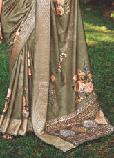 Pastel Brown Cotton Silk Digital Floral Print Saree-4430
